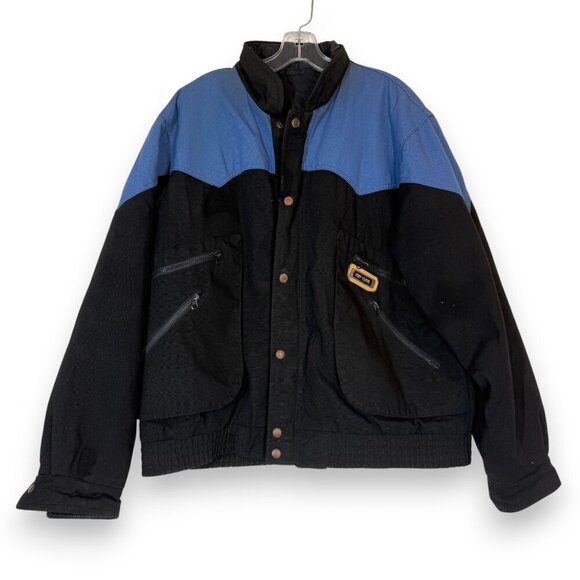 Vintage Rip Curl Canvas Chore Jacket 80s Black Blue Surfer Reversible Large - Picture 1 of 14